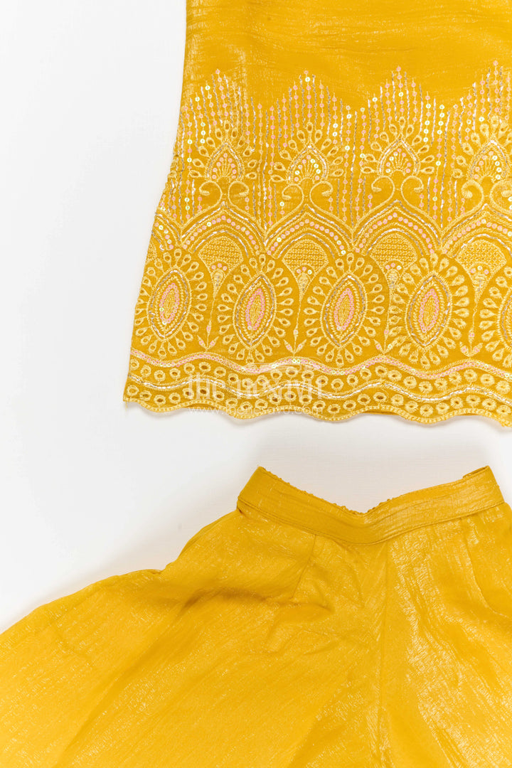 The Nesavu Girls Sharara / Plazo Set Girls Sharara Set for Wedding Functions and Festive Wear Nesavu Nesavu girls georgette sharara set for wedding functions with designer embroidered yoke