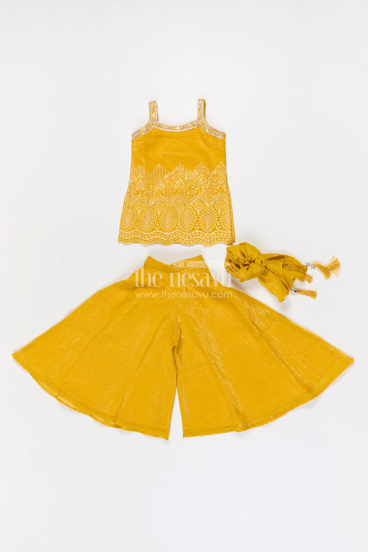 The Nesavu Girls Sharara / Plazo Set Girls Sharara Set for Wedding Functions and Festive Wear Nesavu Nesavu girls georgette sharara set for wedding functions with designer embroidered yoke