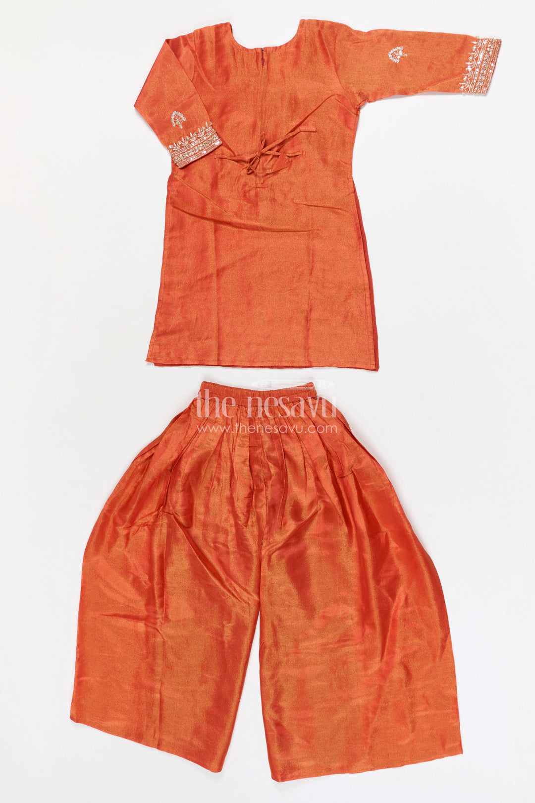 The Nesavu Girls Sharara / Plazo Set Girls Sharara Set for Wedding Functions and Festive Wearing Nesavu Nesavu girls georgette sharara set with designer embroidery for weddings