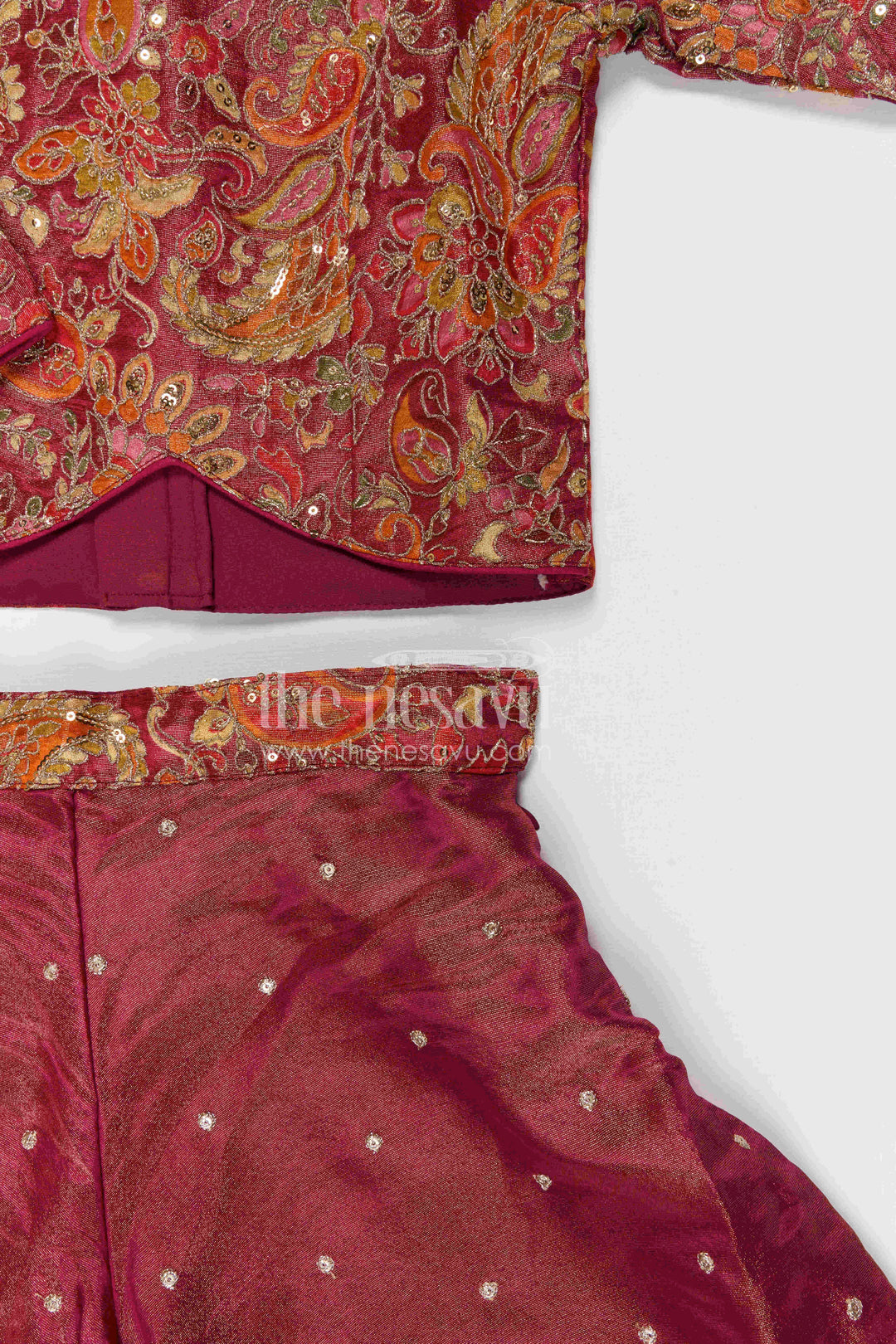 The Nesavu Girls Sharara / Plazo Set Girls Sharara Set for Wedding Functions and Sangeeth Nesavu Nesavu girls sharara set for weddings with viscose silk fabric and designer embroidered yoke festive wear