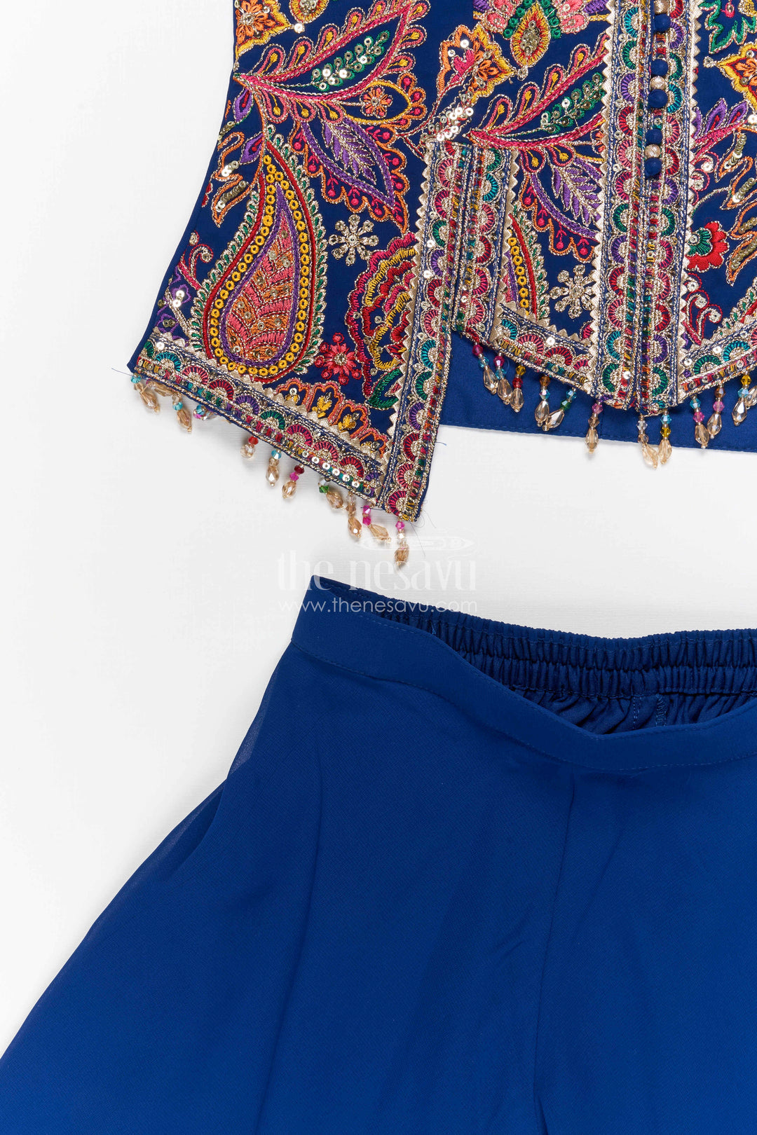 The Nesavu Girls Sharara / Plazo Set Girls Sharara Set for Wedding Functions Nesavu Nesavu girls georgette sharara set for weddings with thread embroidery yoke