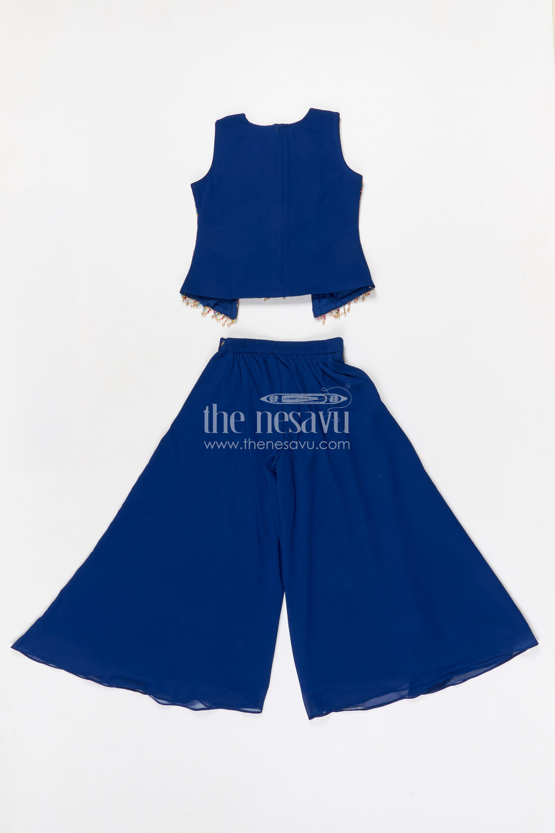 The Nesavu Girls Sharara / Plazo Set Girls Sharara Set for Wedding Functions Nesavu Nesavu girls georgette sharara set for weddings with thread embroidery yoke