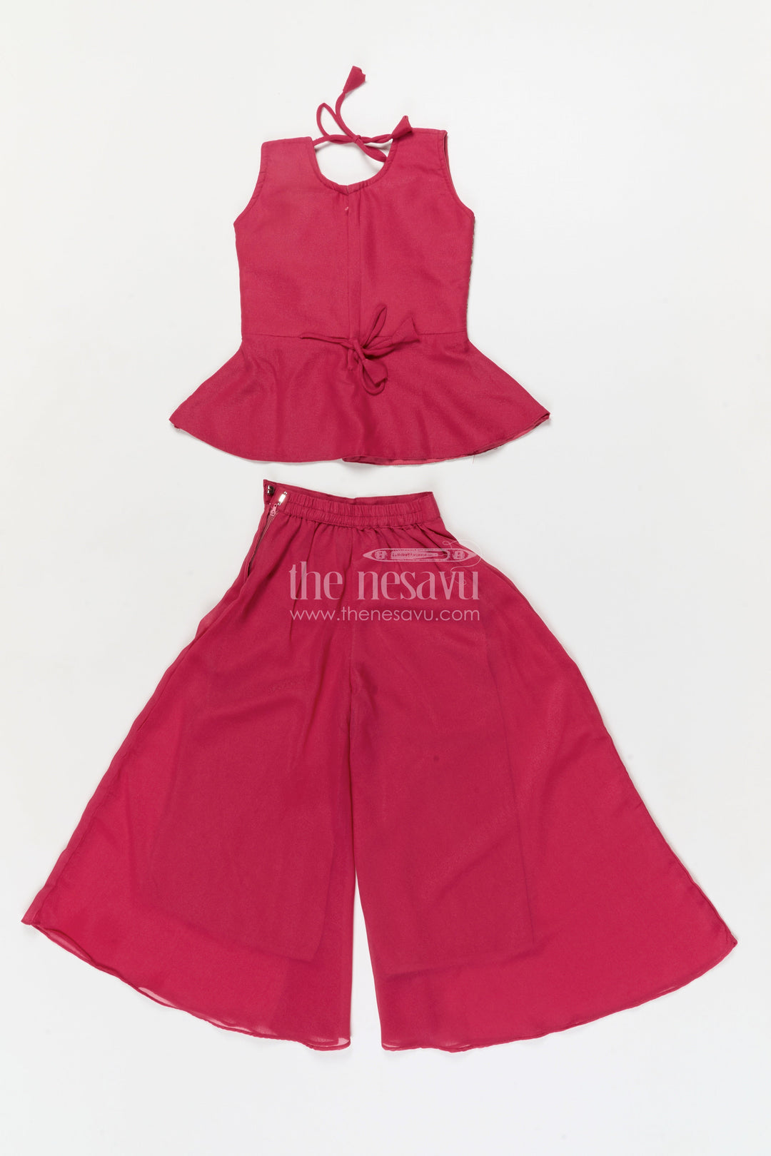 The Nesavu Girls Sharara / Plazo Set Girls Sharara Set for Wedding Receptions and Festive Occasions Nesavu Nesavu girls sharara set with embroidered peplum top for weddings and festive parties