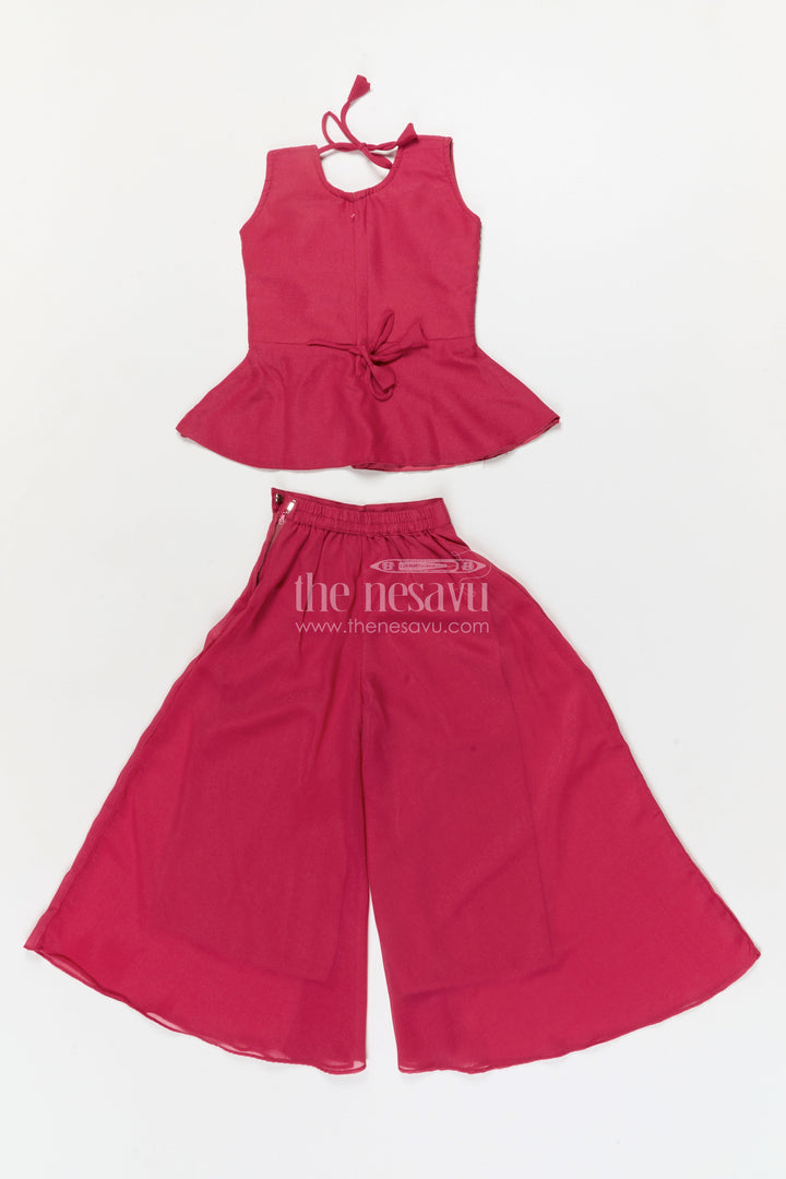 The Nesavu Girls Sharara / Plazo Set Girls Sharara Set for Wedding Receptions and Festive Occasions Nesavu Nesavu girls sharara set with embroidered peplum top for weddings and festive parties