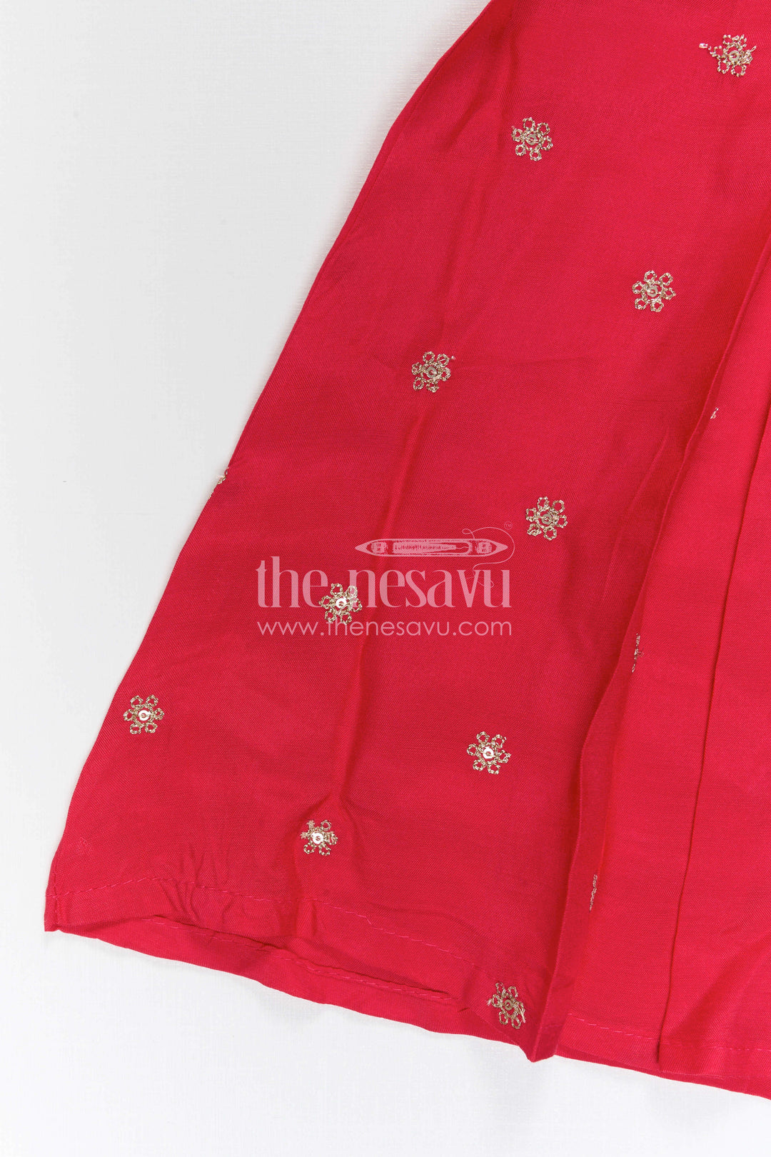 The Nesavu Girls Sharara / Plazo Set Girls Sharara Set for Weddings and Cultural Events Nesavu Nesavu Girls Sharara Set For Weddings With Modal Silk And Designer Embroidery Yoke Red Festive Outfit
