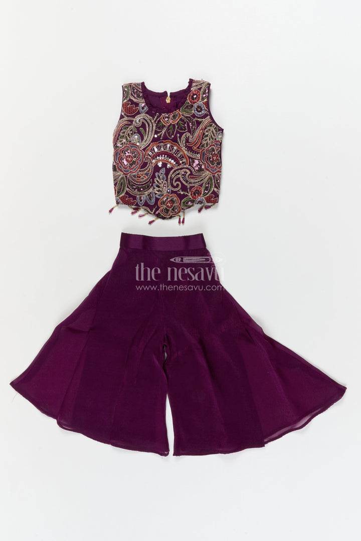 The Nesavu Girls Sharara / Plazo Set Girls Sharara Set for Weddings and Cultural Programs Nesavu 16 (1Y) / Purple / Organza GPS943A-16 Nesavu girls embroidered sharara set in organza for weddings and festive stage moments