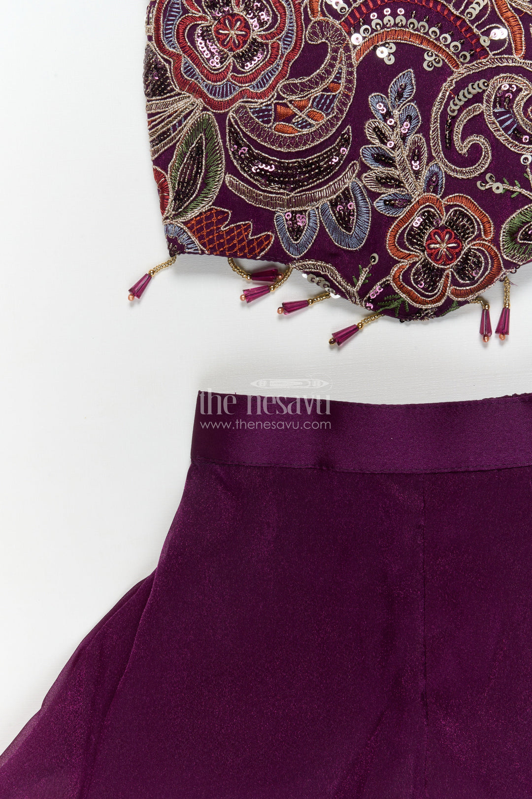 The Nesavu Girls Sharara / Plazo Set Girls Sharara Set for Weddings and Cultural Programs Nesavu Nesavu girls embroidered sharara set in organza for weddings and festive stage moments