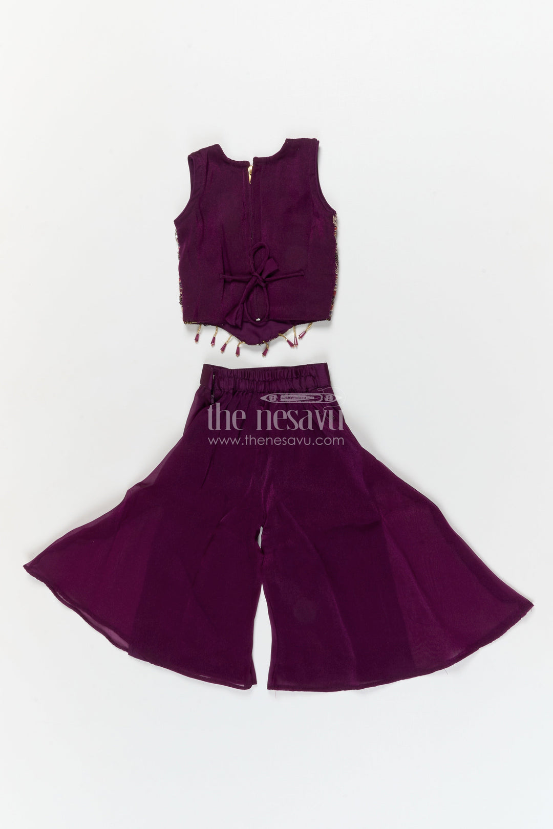 The Nesavu Girls Sharara / Plazo Set Girls Sharara Set for Weddings and Cultural Programs Nesavu Nesavu girls embroidered sharara set in organza for weddings and festive stage moments