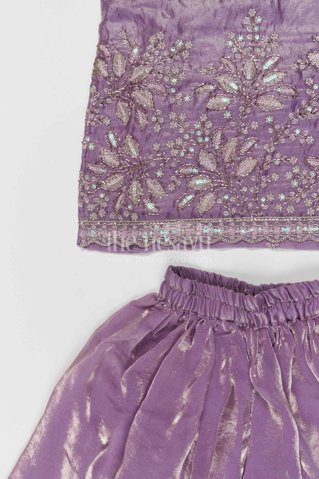 The Nesavu Girls Sharara / Plazo Set Girls Sharara Set for Weddings and Festival Celebrate. Nesavu Nesavu girls glaze organza sharara set with designer embroidered yoke for weddings and festive celebrations