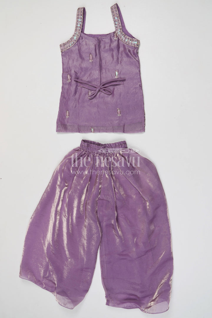 The Nesavu Girls Sharara / Plazo Set Girls Sharara Set for Weddings and Festival Celebrate. Nesavu Nesavu girls glaze organza sharara set with designer embroidered yoke for weddings and festive celebrations