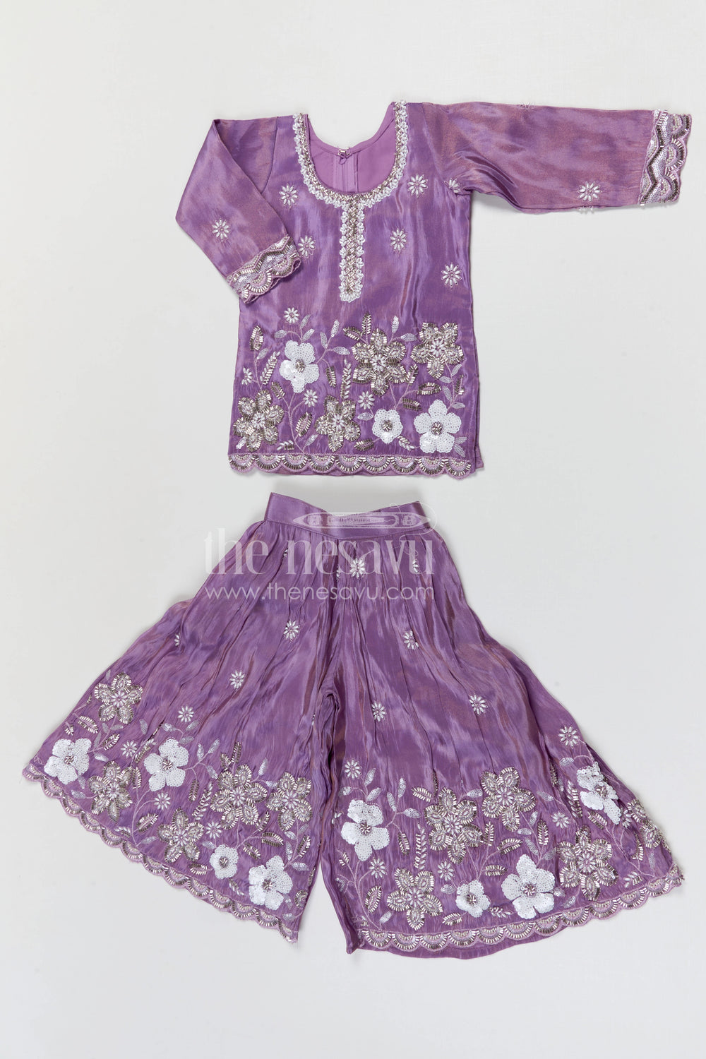 The Nesavu Girls Sharara / Plazo Set Girls Sharara Set for Weddings and Festival Celebrations Nesavu Nesavu girls viscose silk sharara set with designer embroidery for weddings and festive occasions