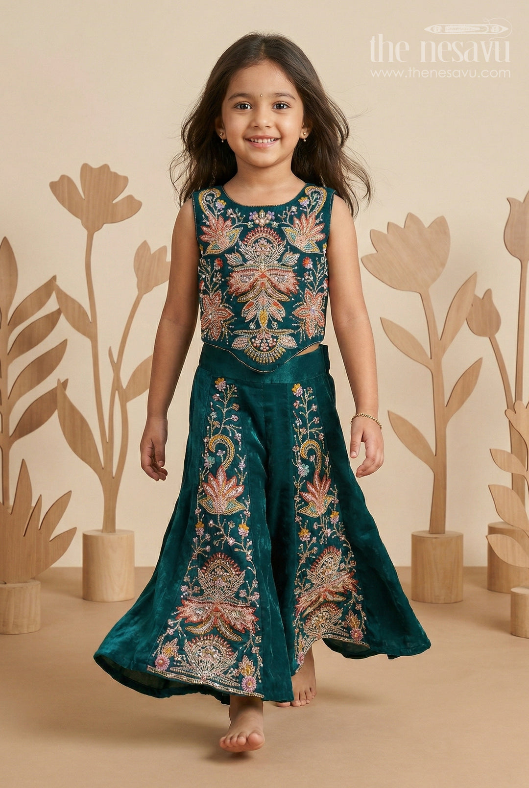 The Nesavu Girls Sharara / Plazo Set Girls Sharara Set for Weddings and Festival Family Celebrations Nesavu 16 (1Y) / Green / Organza GPS1001A-16 Nesavu girls glaze organza sharara set for weddings and festive celebrations with designer embroidery