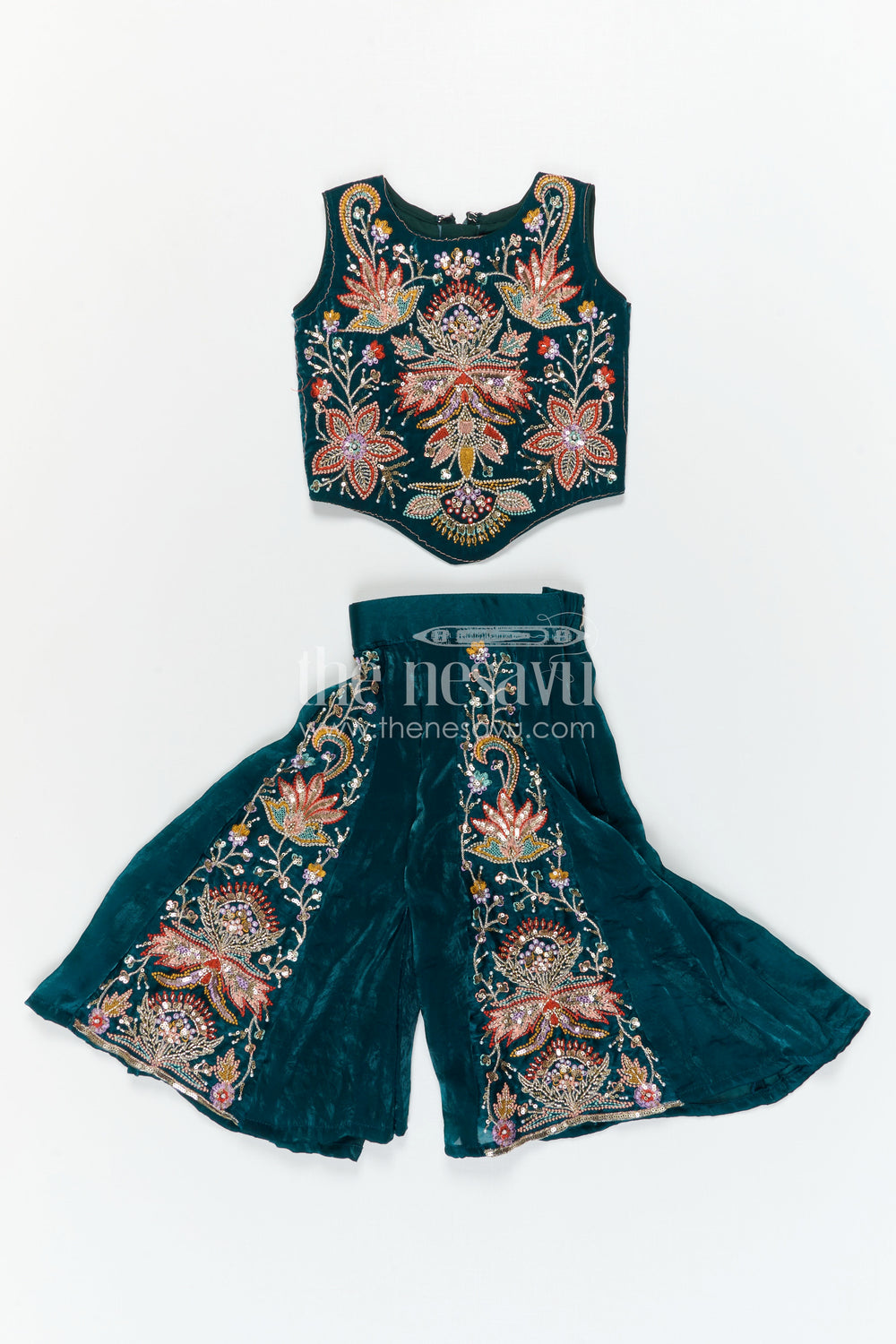 The Nesavu Girls Sharara / Plazo Set Girls Sharara Set for Weddings and Festival Family Celebrations Nesavu Nesavu girls glaze organza sharara set for weddings and festive celebrations with designer embroidery