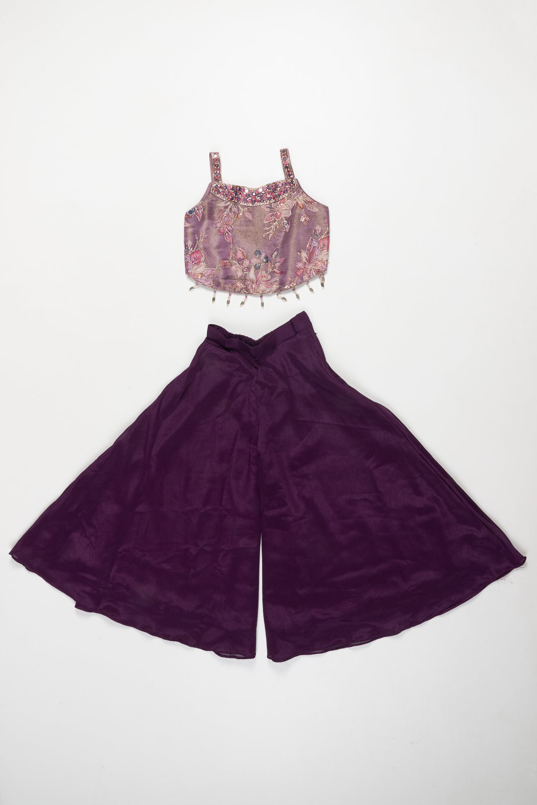 The Nesavu Girls Sharara / Plazo Set Girls Sharara Set for Weddings and Festive Celebrations Nesavu 24 (5Y) / Purple GPS895A-24 Nesavu girls georgette sharara set sequin embroidery weddings festive occasions