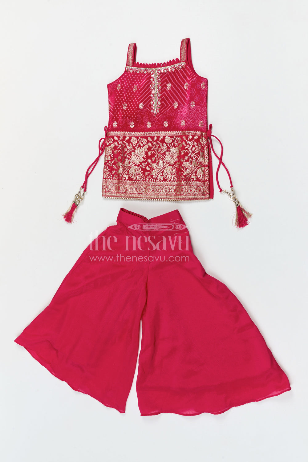 The Nesavu Girls Sharara / Plazo Set Girls Sharara Set for Weddings and Festive Cultural Celebrations Nesavu 18 (2Y) / Pink / Georgette GPS737B-18 Nesavu girls georgette sharara set with embroidered yoke for weddings festive events and celebrations