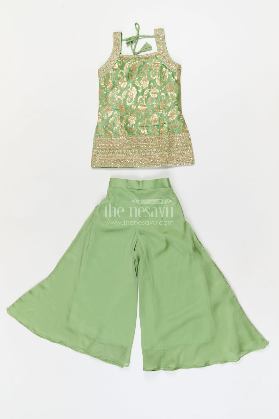 The Nesavu Girls Sharara / Plazo Set Girls Sharara Set for Weddings and Festive Events Nesavu 24 (5Y) / Green / Viscose Silk GPS911C-24 Nesavu girls sharara set for festive weddings and ethnic celebrations in viscose silk