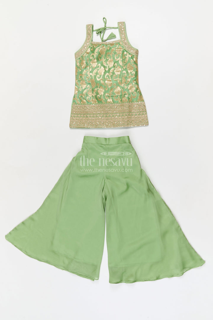The Nesavu Girls Sharara / Plazo Set Girls Sharara Set for Weddings and Festive Events Nesavu 24 (5Y) / Green / Viscose Silk GPS911C-24 Nesavu girls sharara set for festive weddings and ethnic celebrations in viscose silk
