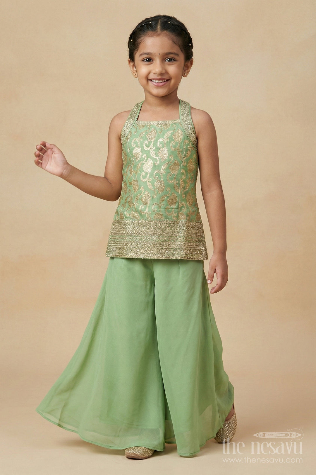 The Nesavu Girls Sharara / Plazo Set Girls Sharara Set for Weddings and Festive Events Nesavu Nesavu girls sharara set for festive weddings and ethnic celebrations in viscose silk
