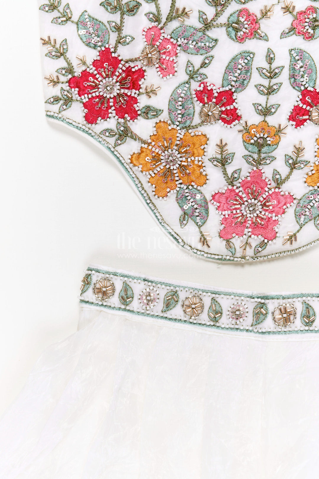 The Nesavu Girls Sharara / Plazo Set Girls Sharara Set for Weddings and Festive Family Celebrations Nesavu Nesavu girls crushed organza sharara set for weddings and festive occasions with embroidered yoke