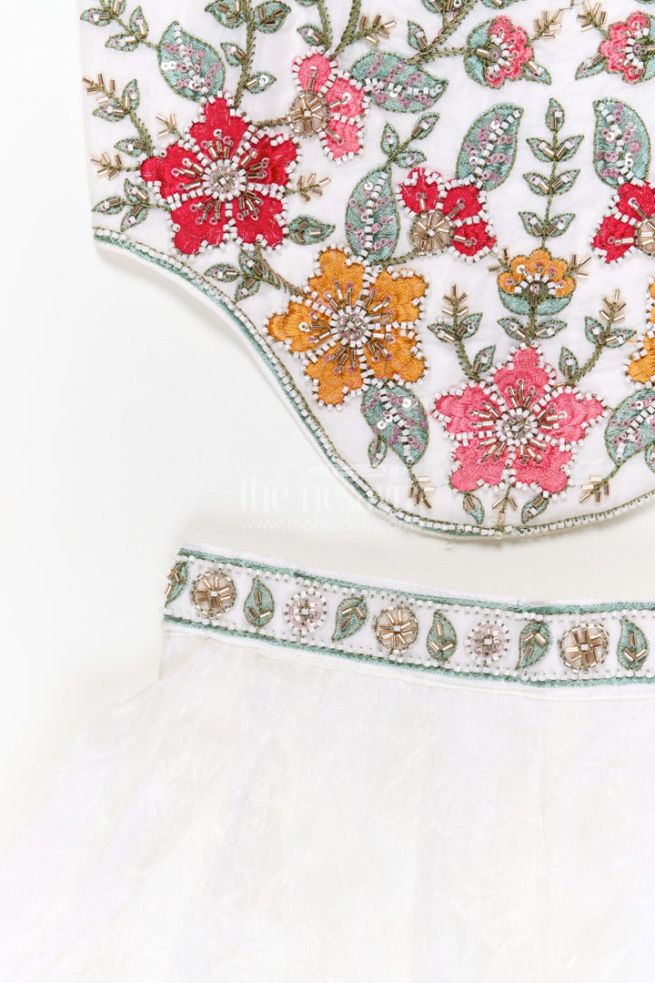 The Nesavu Girls Sharara / Plazo Set Girls Sharara Set for Weddings and Festive Family Celebrations Nesavu Nesavu girls crushed organza sharara set for weddings and festive occasions with embroidered yoke