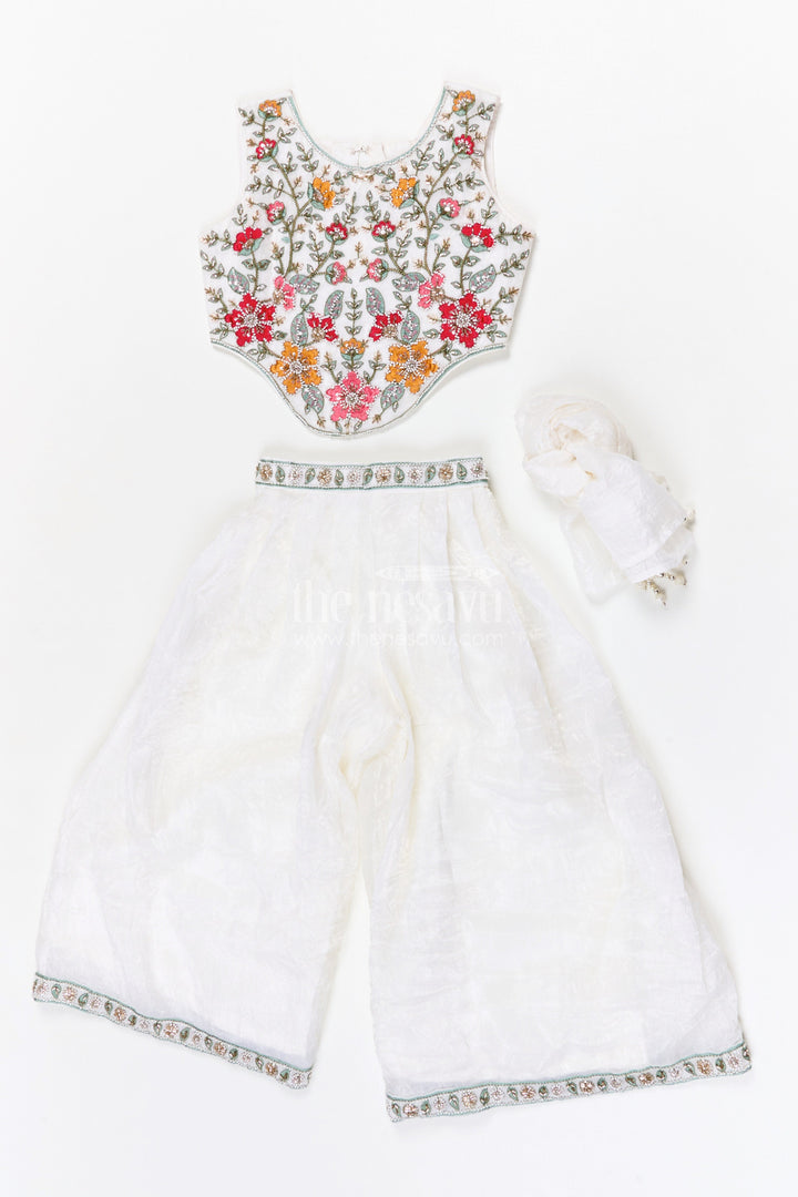 The Nesavu Girls Sharara / Plazo Set Girls Sharara Set for Weddings and Festive Family Celebrations Nesavu Nesavu girls crushed organza sharara set for weddings and festive occasions with embroidered yoke