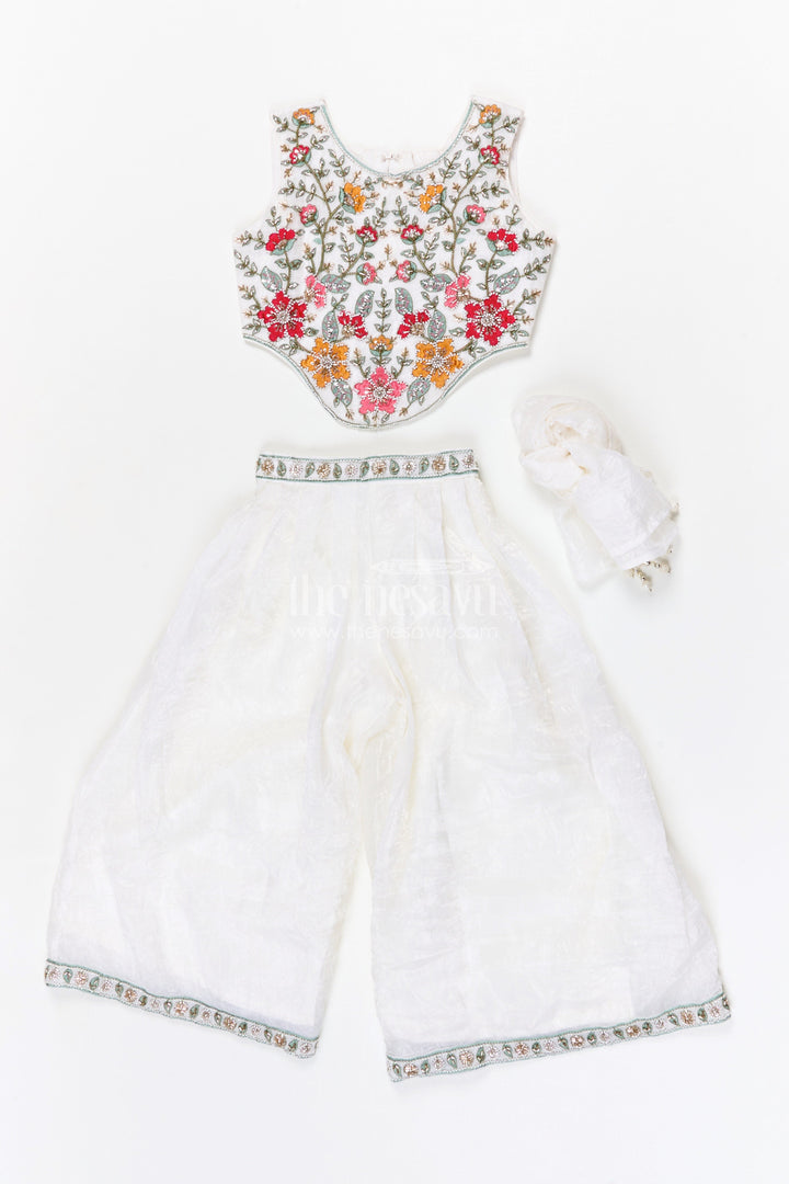 The Nesavu Girls Sharara / Plazo Set Girls Sharara Set for Weddings and Festive Family Celebrations Nesavu Nesavu girls crushed organza sharara set for weddings and festive occasions with embroidered yoke