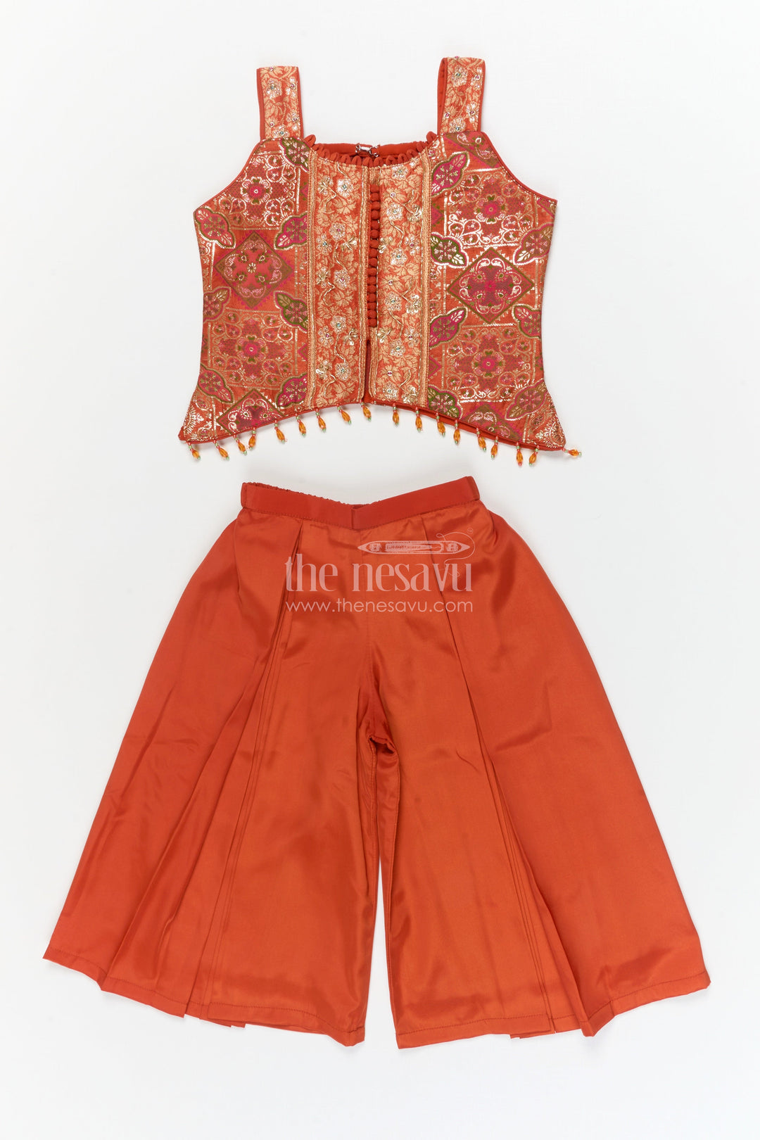 The Nesavu Girls Sharara / Plazo Set Girls Sharara Set for Weddings and Festive Family Events Nesavu 16 (1Y) / Orange / Georgette GPS950A-16 Nesavu girls sharara and palazzo set for weddings and festive occasions with embroidered yoke