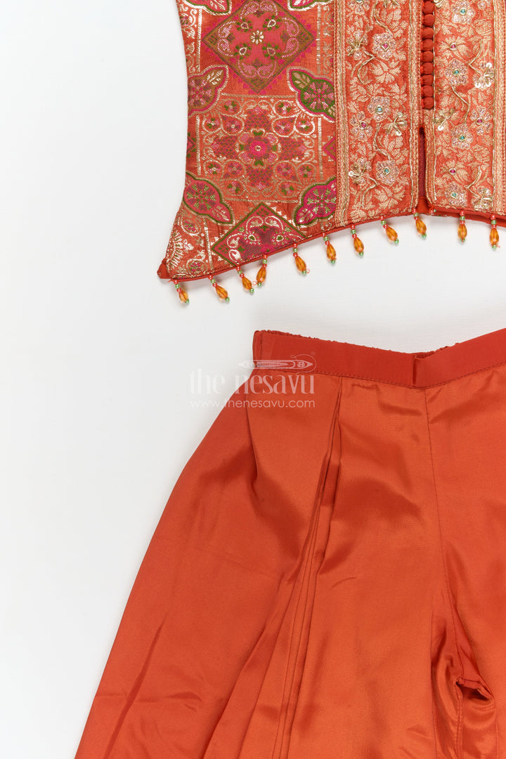 The Nesavu Girls Sharara / Plazo Set Girls Sharara Set for Weddings and Festive Family Events Nesavu Nesavu girls sharara and palazzo set for weddings and festive occasions with embroidered yoke