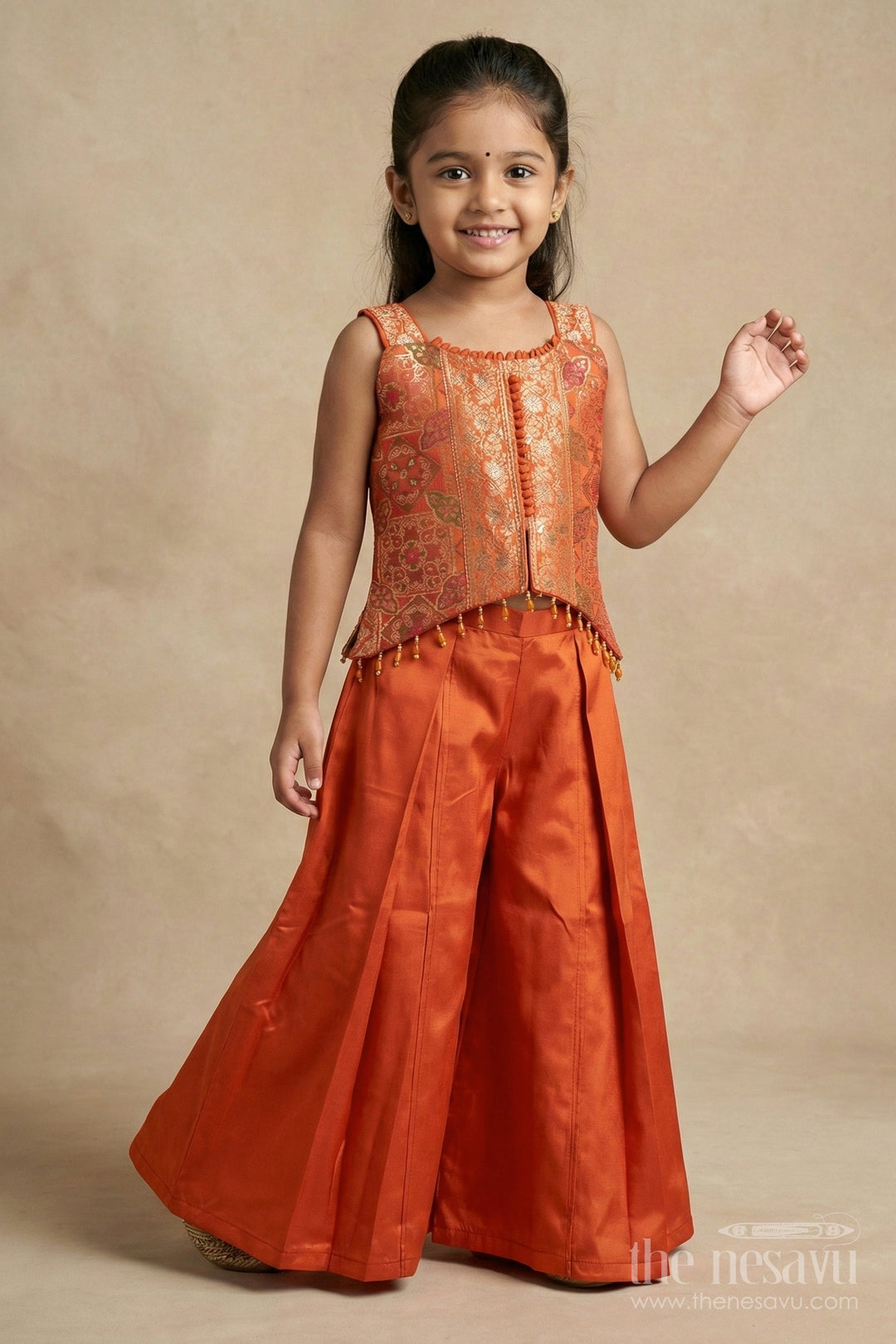 The Nesavu Girls Sharara / Plazo Set Girls Sharara Set for Weddings and Festive Family Events Nesavu Nesavu girls sharara and palazzo set for weddings and festive occasions with embroidered yoke