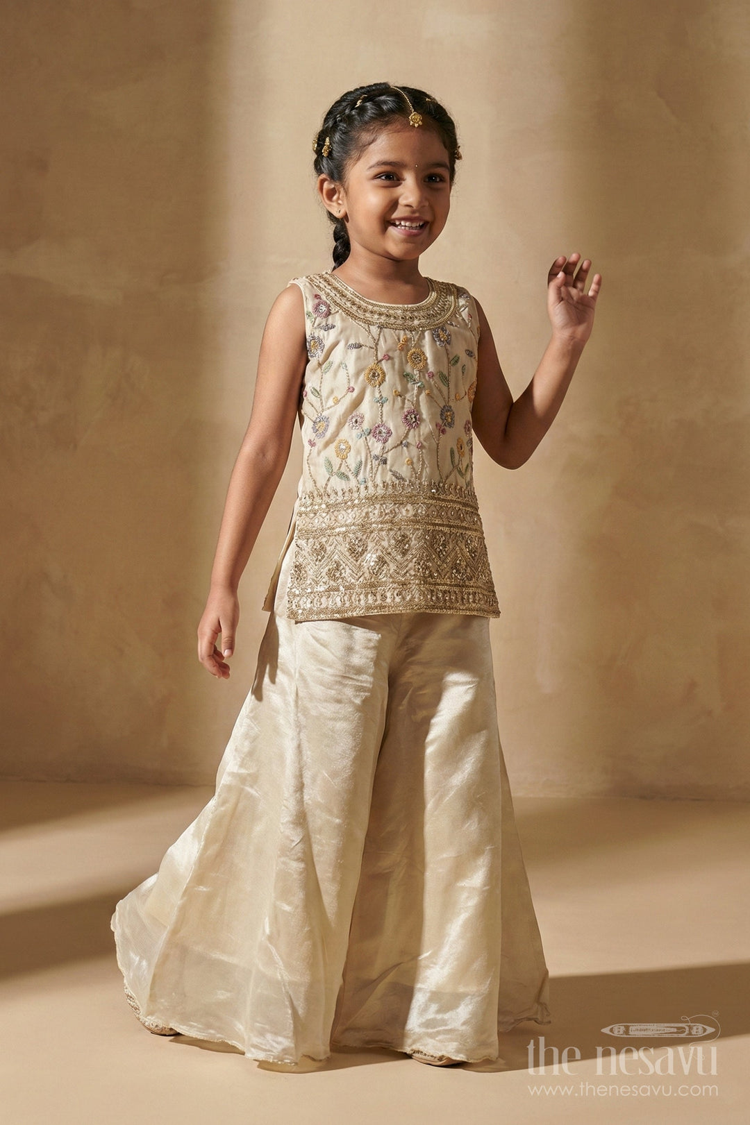 The Nesavu Girls Sharara / Plazo Set Girls Sharara Set for Weddings and Festive Family Gatherings Nesavu Nesavu girls sharara set for festive weddings and family celebrations in viscose silk