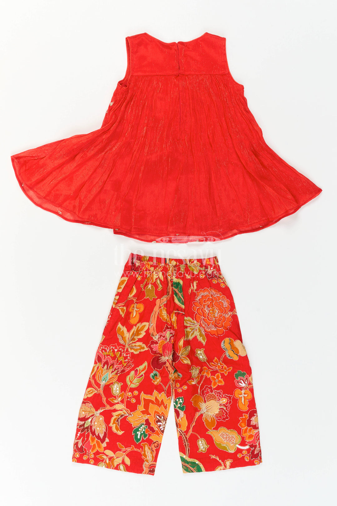 The Nesavu Girls Sharara / Plazo Set Girls Sharara Set for Weddings and Festive Family Occasions Nesavu Nesavu Girls Sharara Set With Floral Sharara Pants And Designer Embroidered Kurti