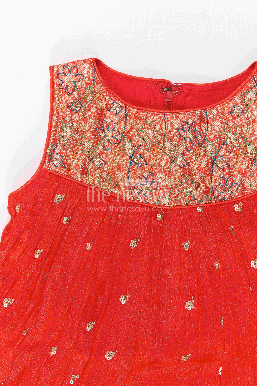 The Nesavu Girls Sharara / Plazo Set Girls Sharara Set for Weddings and Festive Family Occasions Nesavu Nesavu Girls Sharara Set With Floral Sharara Pants And Designer Embroidered Kurti
