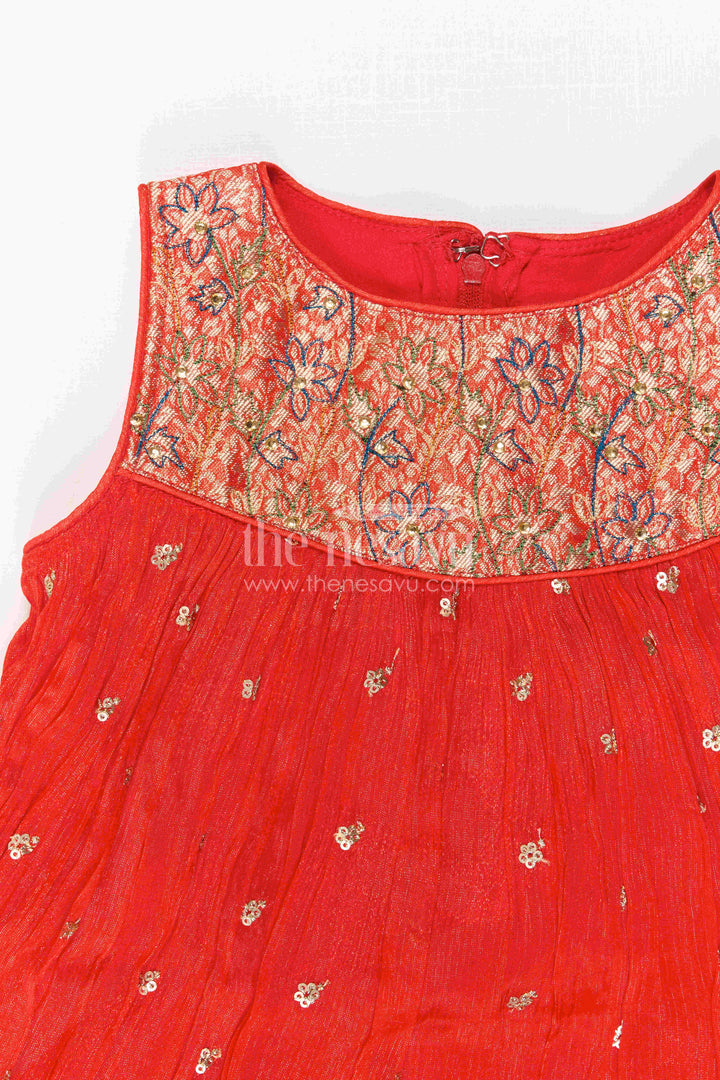 The Nesavu Girls Sharara / Plazo Set Girls Sharara Set for Weddings and Festive Family Occasions Nesavu Nesavu Girls Sharara Set With Floral Sharara Pants And Designer Embroidered Kurti
