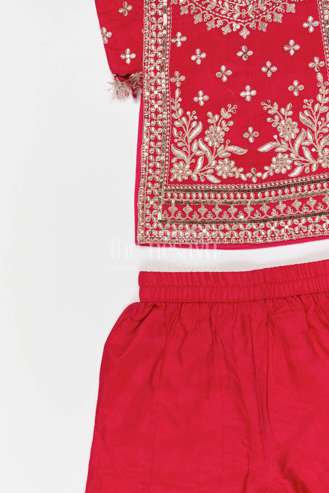 The Nesavu Girls Sharara / Plazo Set Girls Sharara Set for Weddings and Festive Typeoccasions Nesavu Nesavu girls georgette sharara set for weddings and festive occasions with designer embroidered yoke