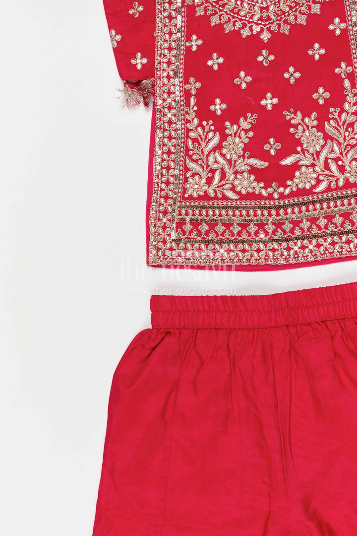 The Nesavu Girls Sharara / Plazo Set Girls Sharara Set for Weddings and Festive Typeoccasions Nesavu Nesavu girls georgette sharara set for weddings and festive occasions with designer embroidered yoke