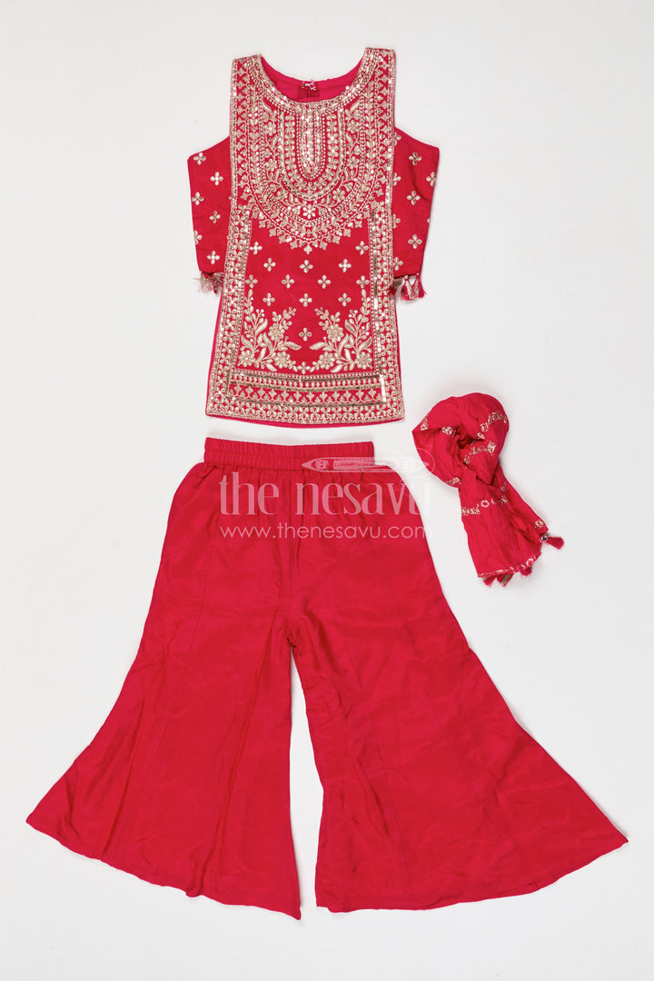 The Nesavu Girls Sharara / Plazo Set Girls Sharara Set for Weddings and Festive Typeoccasions Nesavu Nesavu girls georgette sharara set for weddings and festive occasions with designer embroidered yoke