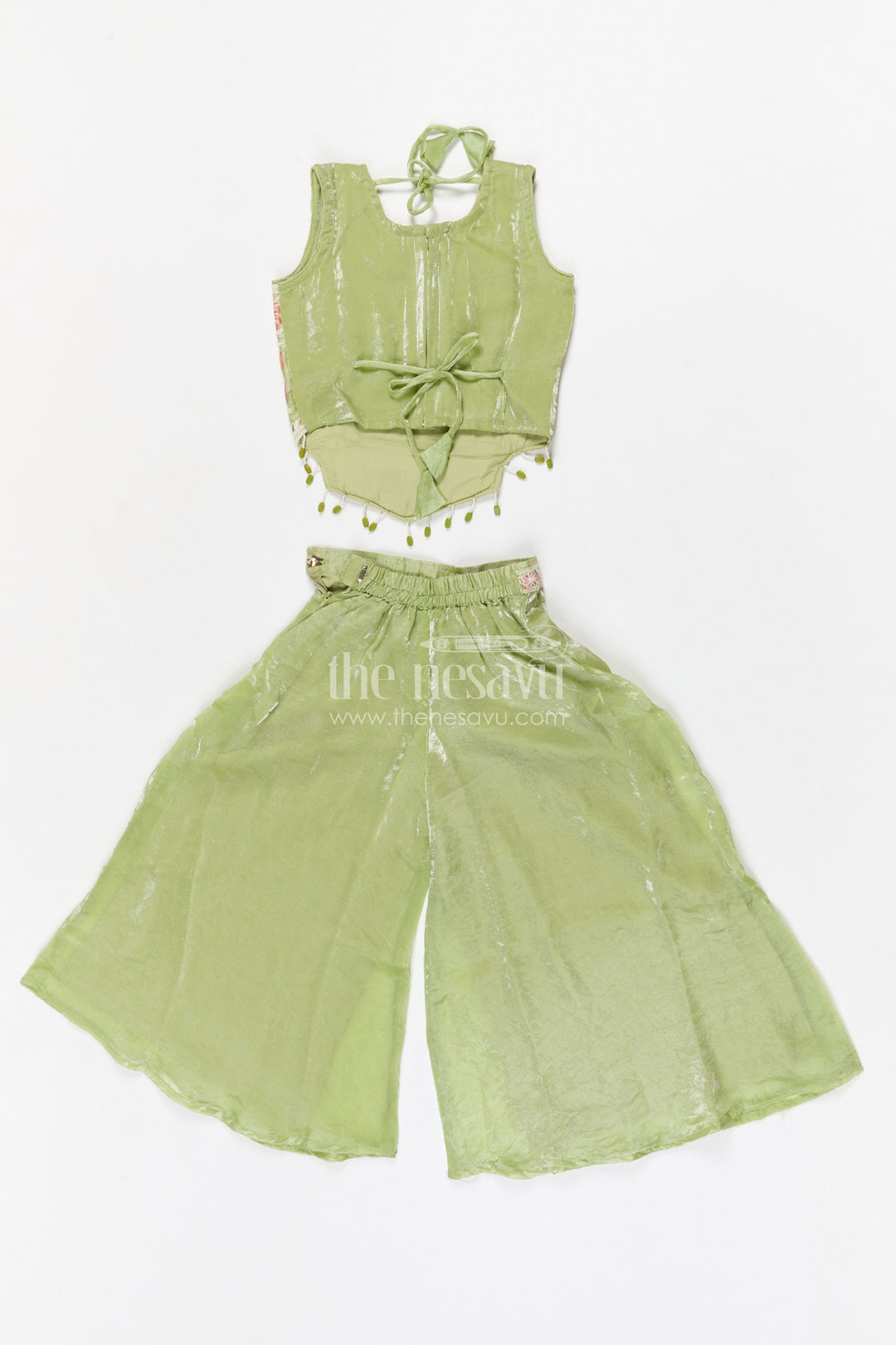 The Nesavu Girls Sharara / Plazo Set Girls Sharara Set for Weddings and Festives Nesavu Nesavu girls tissue organza sharara set with designer embroidery for weddings