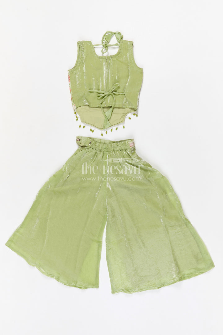 The Nesavu Girls Sharara / Plazo Set Girls Sharara Set for Weddings and Festives Nesavu Nesavu girls tissue organza sharara set with designer embroidery for weddings