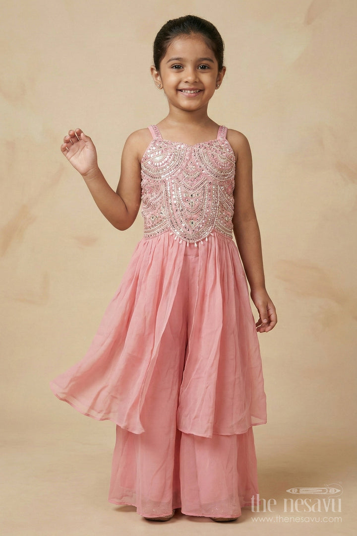 The Nesavu Girls Sharara / Plazo Set Girls Sharara Set for Weddings and Traditional Functions Nesavu Nesavu girls sharara set embroidered yoke weddings festive celebrations