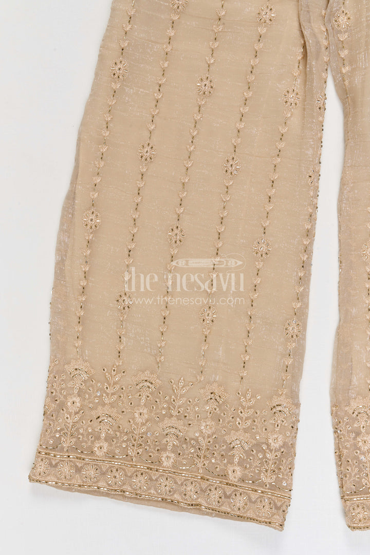 The Nesavu Girls Sharara / Plazo Set Girls Sharara Set for Weddings Nesavu Nesavu girls crushed tissue organza sharara set with designer embroidery for weddings and celebrations