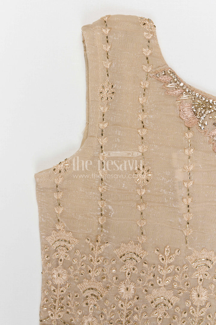 The Nesavu Girls Sharara / Plazo Set Girls Sharara Set for Weddings Nesavu Nesavu girls crushed tissue organza sharara set with designer embroidery for weddings and celebrations