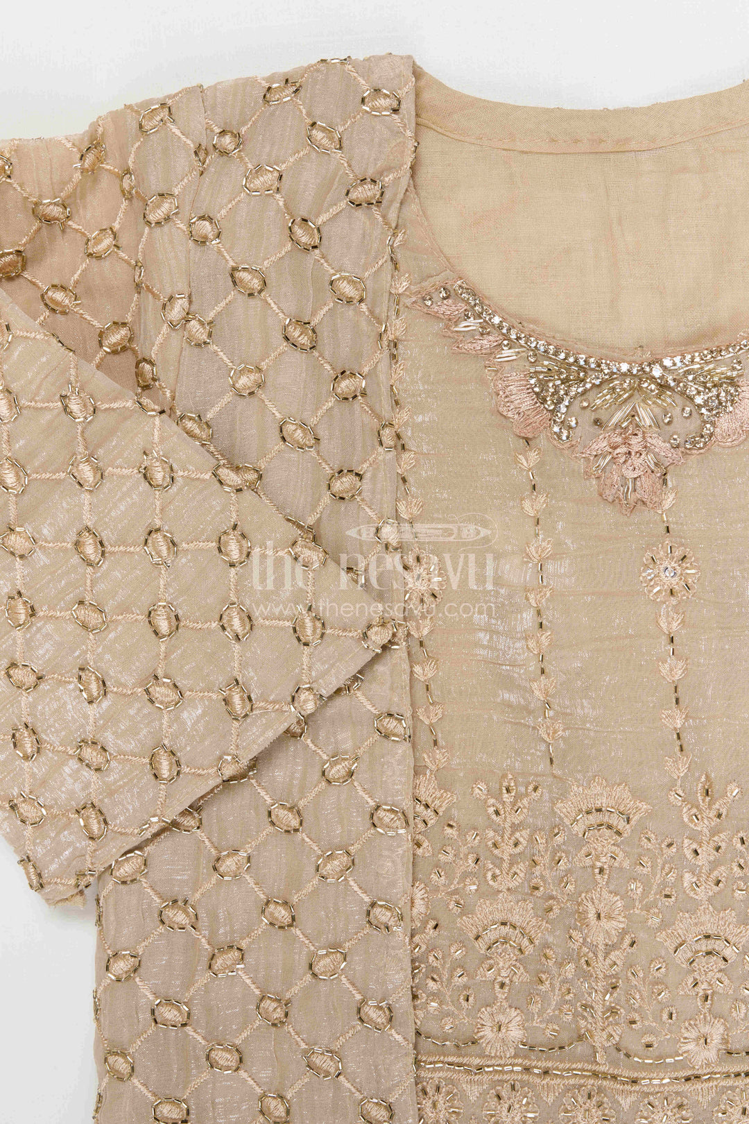 The Nesavu Girls Sharara / Plazo Set Girls Sharara Set for Weddings Nesavu Nesavu girls crushed tissue organza sharara set with designer embroidery for weddings and celebrations