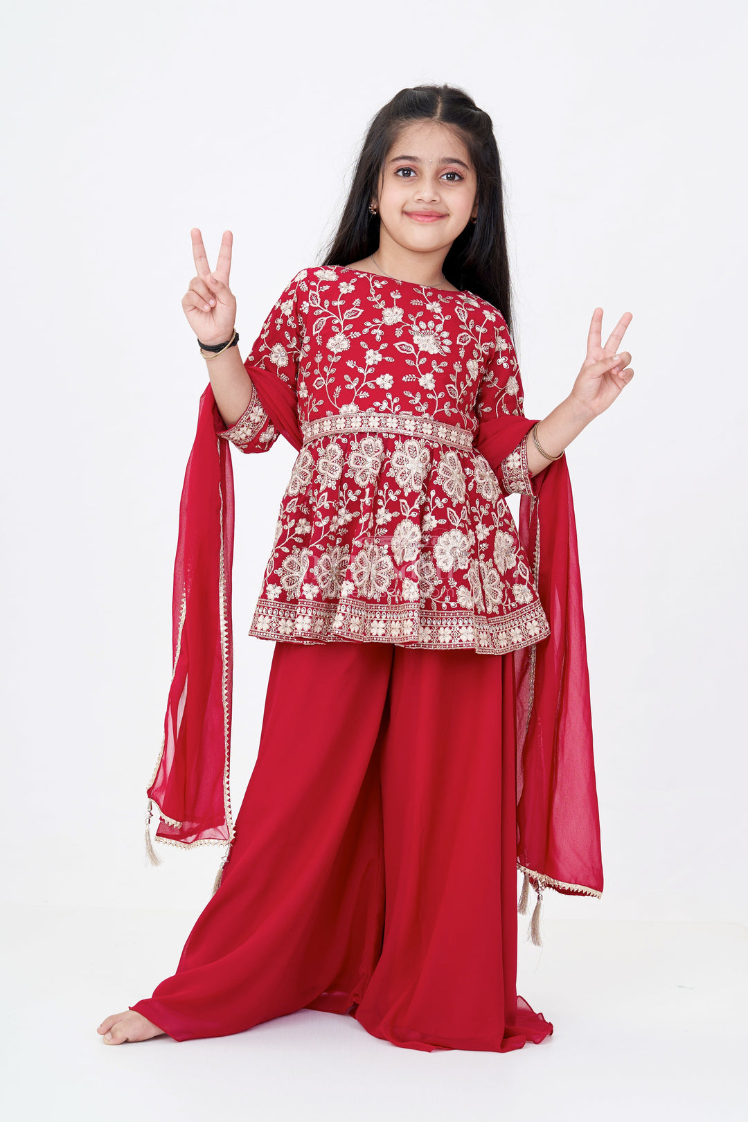 The Nesavu Girls Sharara / Plazo Set Girls Sharara Set Georgette in Maroon with Designer Embroidery and Matching Dupatta for Festive Wear Nesavu 24 (5Y) / Pink GPS564A-24 Nesavu Girls Sharara Set Georgette Maroon Designer Embroidery Matching Dupatta