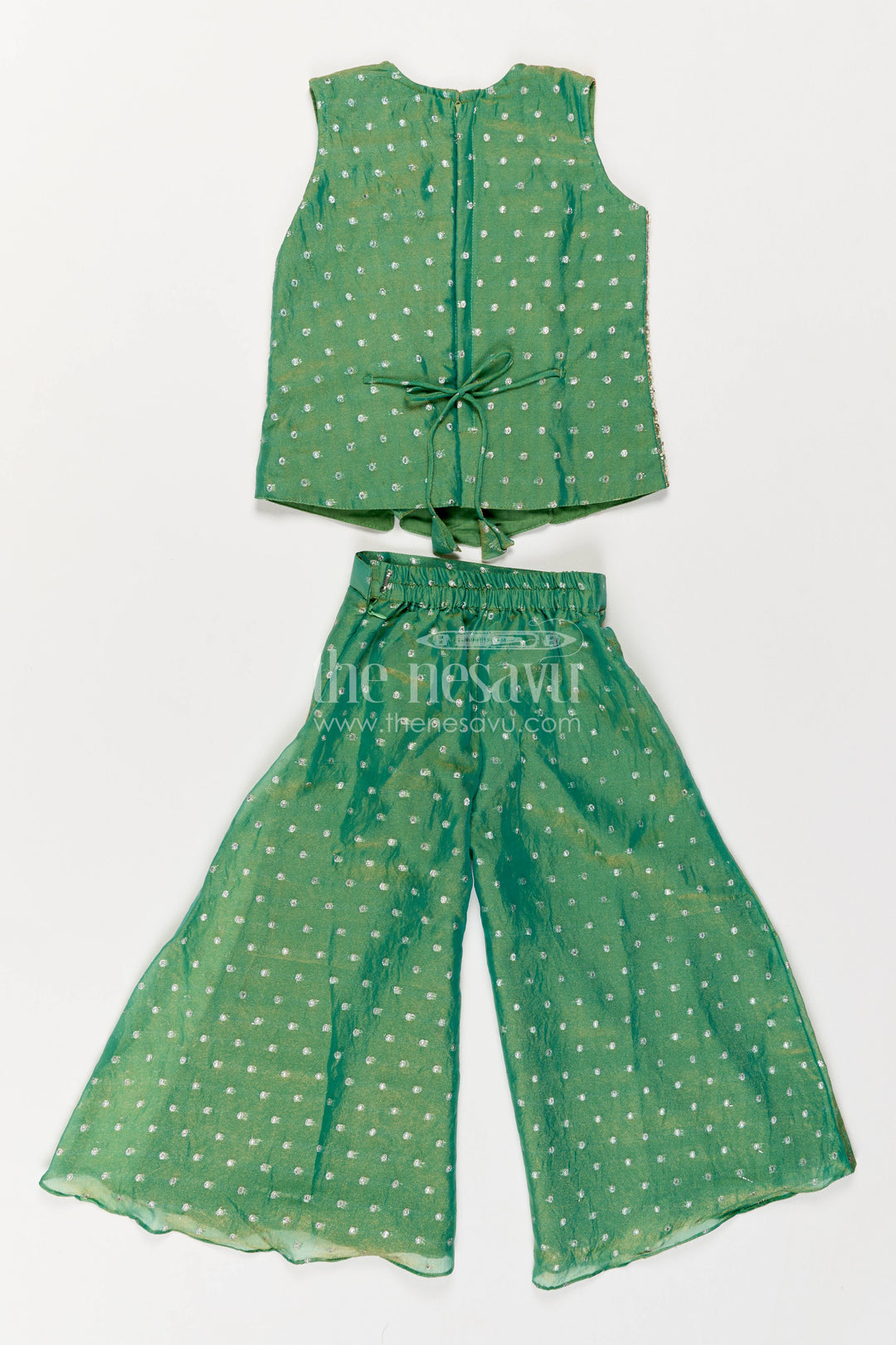 The Nesavu Girls Sharara / Plazo Set Girls Sharara Set in Green for Special Functions Nesavu Nesavu Girls Sharara Set In Green For Special Functions