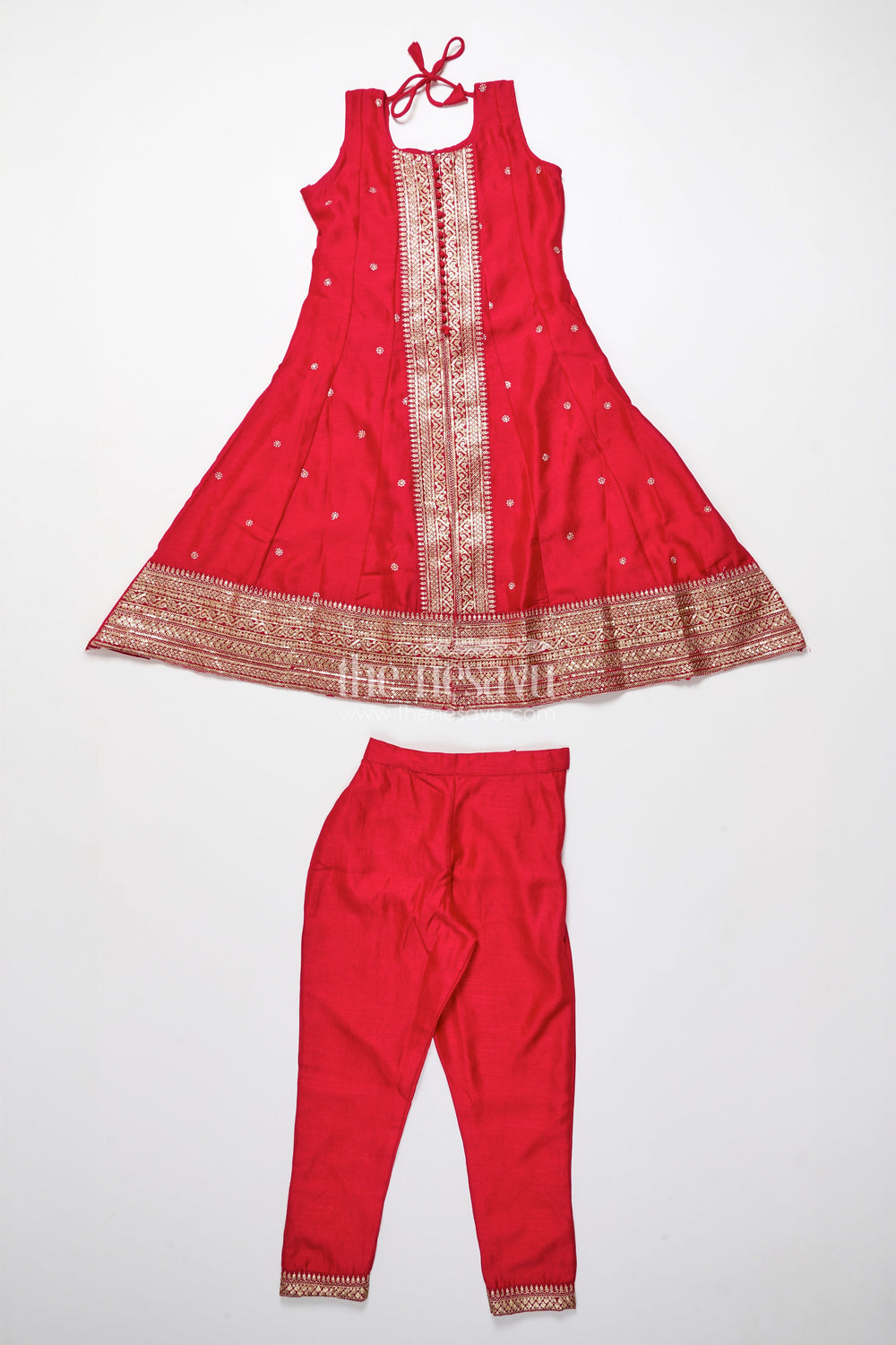 The Nesavu Girls Churidar Sets Girls Sharara Set in Red for Traditional Family Occasions Nesavu 28 (7Y) / Red GPS823B-28 Nesavu girls red viscose silk sharara set with zari border perfect for traditional functions and festive events