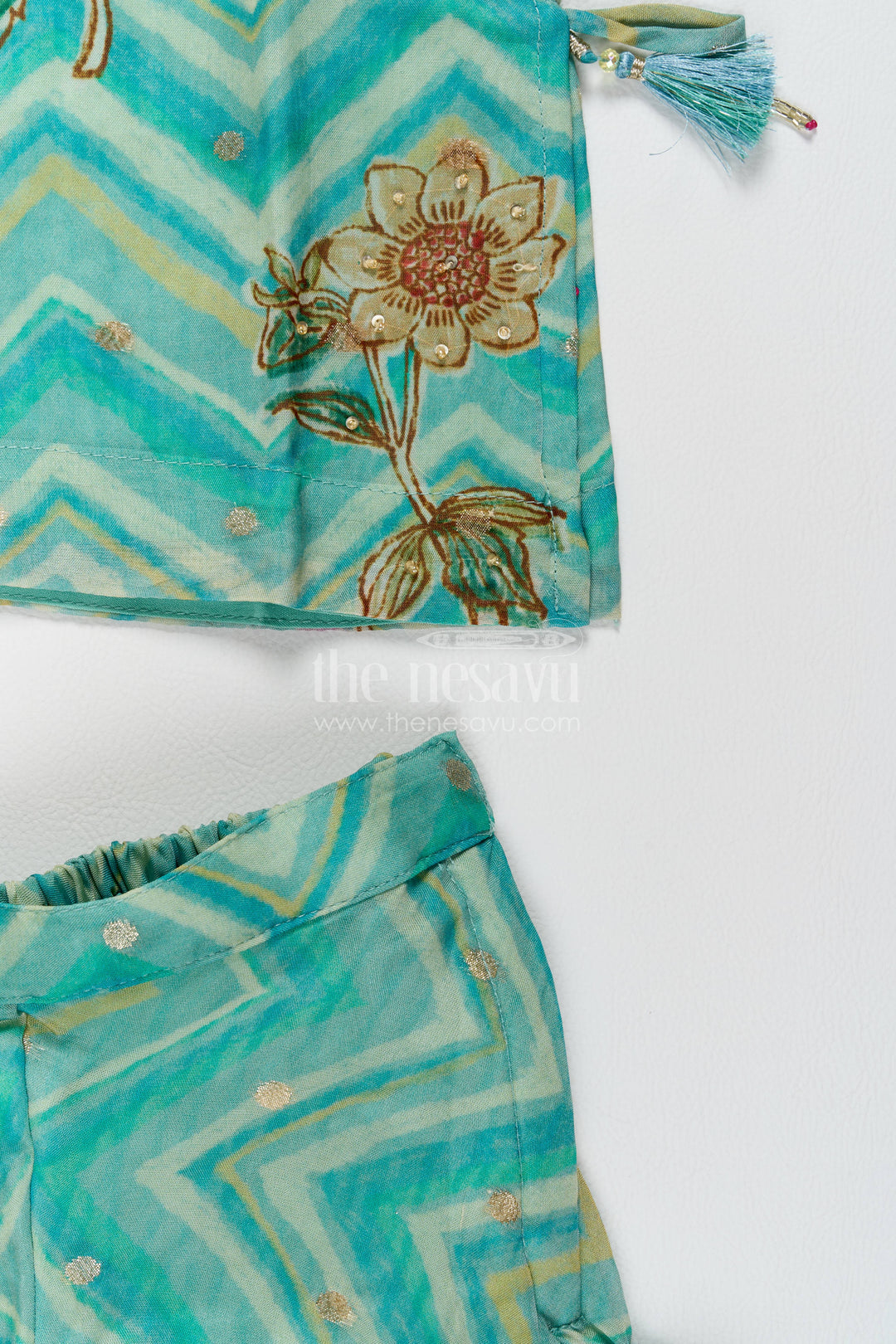 The Nesavu Girls Sharara / Plazo Set Girls Sharara Set in Turquoise with Digital Print Nesavu Nesavu Girls Sharara Set In Turquoise For Party Memories