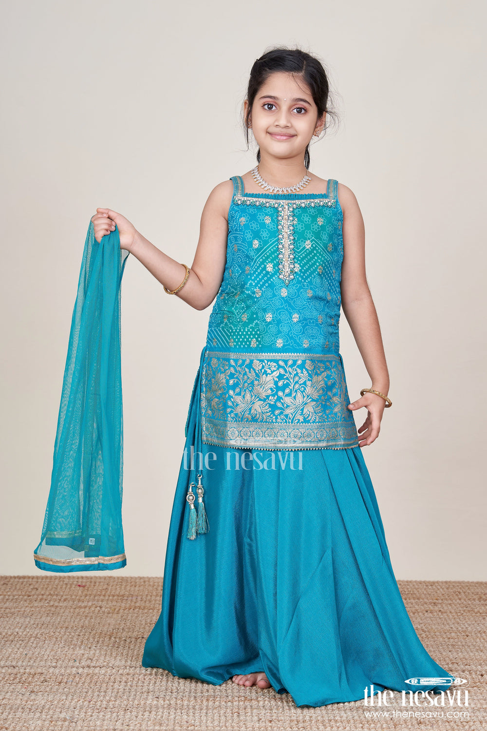 The Nesavu Girls Sharara / Plazo Set Girls Sharara Set in Viscose Silk with Embroidered Yoke for Festive Wear Nesavu Nesavu girls silk sharara set embroidered yoke weddings festive functions