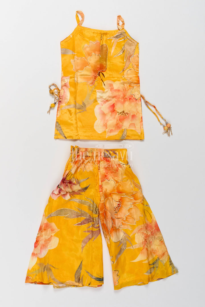The Nesavu Girls Sharara / Plazo Set Girls Sharara Set in Yellow with Digital Print Nesavu Nesavu Girls Sharara Set In Yellow For Festive Photos