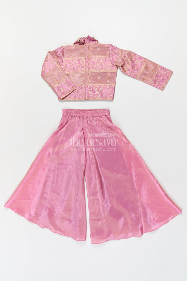 The Nesavu Girls Sharara / Plazo Set Girls Sharara Set with Designer Yoke for Weddings and Festive Occasions Nesavu Nesavu girls sharara set with designer yoke and sling bag for weddings and festive wear