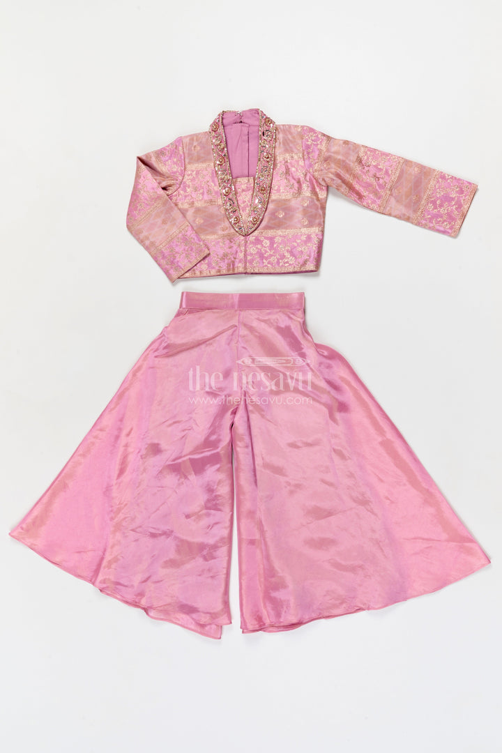 The Nesavu Girls Sharara / Plazo Set Girls Sharara Set with Designer Yoke for Weddings and Festive Occasions Nesavu Nesavu girls sharara set with designer yoke and sling bag for weddings and festive wear